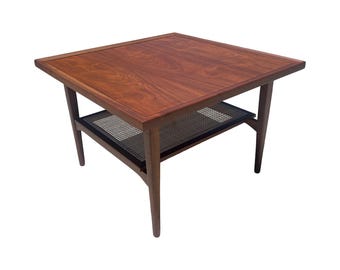 Kipp Stewart Drexel Mid-Century Modern Walnut & Cane Coffee Table