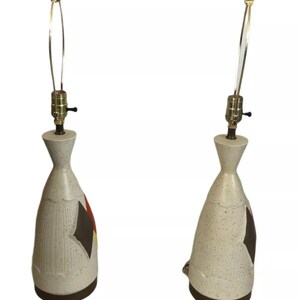 Mid century modern pair diamond table lamps atomic 1950s 60s kitsch brass ceramic image 6