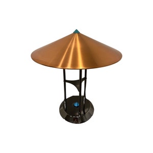 1980s Postmodern ufo flying saucer copper chrome desk table lamp modern