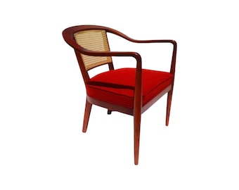 Mid century Danish modern chair walnut restored cane attributed to Edward wormley  Dunbar