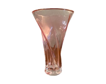 vintage postmodern blown twisted pink glass vase 1980s art deco