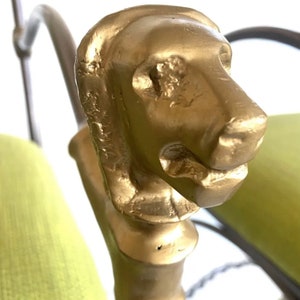 Mid Century Modern Pair Solid Bronze Lion Head Barstools Attributed Giacometti Stools gold metal image 6
