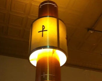 Mid century modern ceiling Hanging lamp Neutra  Art Deco copper perforated steel