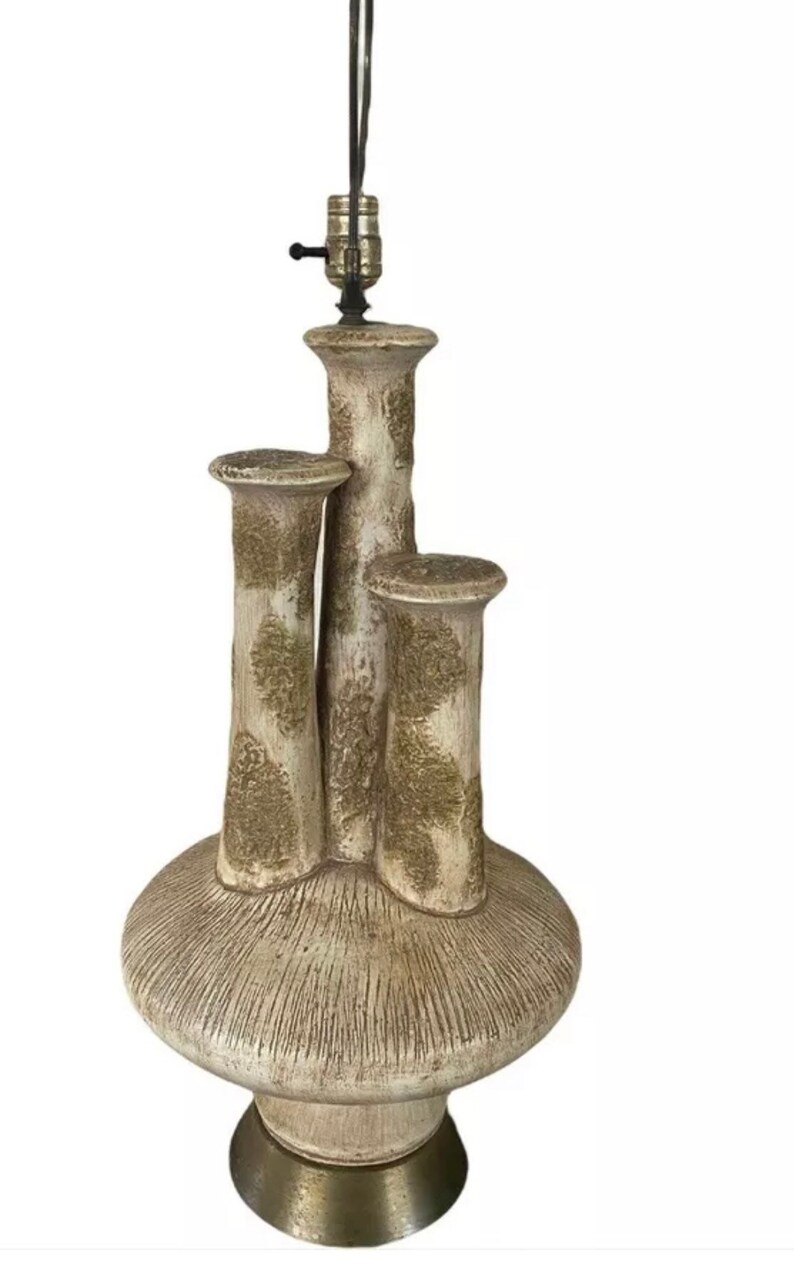 Mid Century Modern Organic Table lamp Vintage studio pottery brass Ceramic image 8