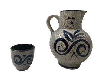 Mid Century Modern West Germany pitcher carafe & tea cup Vintage Ceramic Large Pottery German