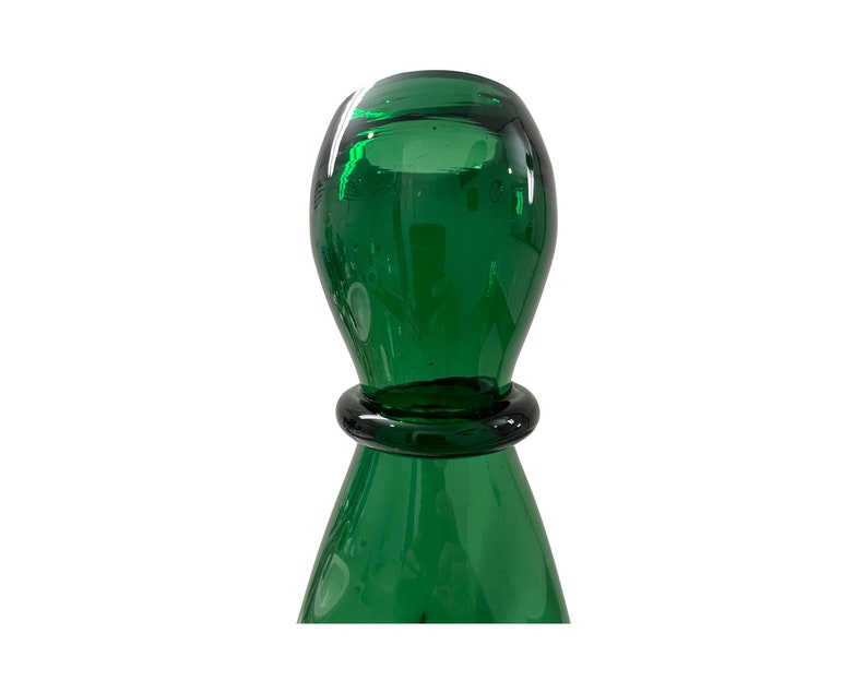 Vintage mid century modern large green glass vase blown art image 6