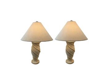 Vintage postmodern twisted pair table lamps brass spiral Michael Taylor style ceramic New wave