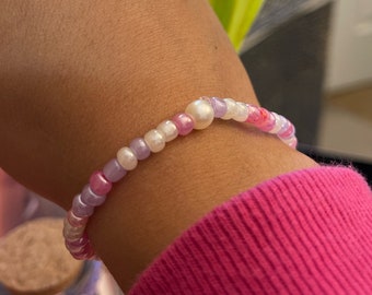 Pink Seed Bead Bracelet, 7”