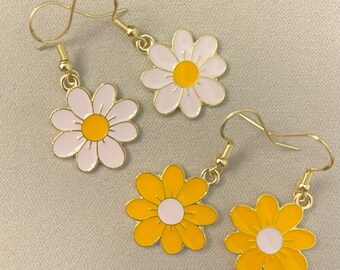 Enamel Flower Earrings, Hypoallergenic