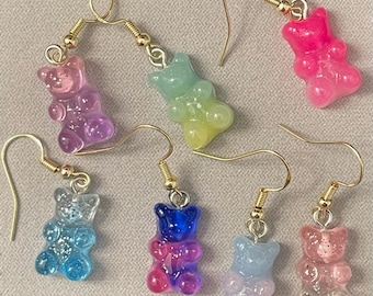 Glitter Gummy Bear Earrings, Hypoallergenic