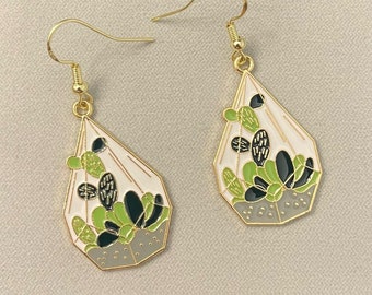 Enamel Cactus Terrarium Earrings, Hypoallergenic
