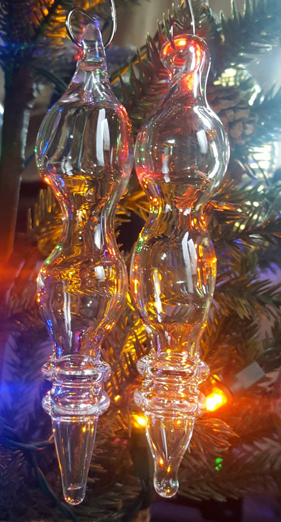 Qty.2 Clear Blown Glass Teardrop Icicle Ornaments Etsy