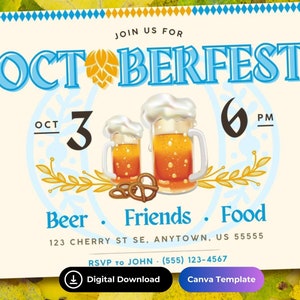 Plantilla de postal de 4 x 6 para Oktoberfest / Diseño editable en Canva / Invitación para Oktoberfest / Descarga digital / Invitación DIY de Clemons Creative