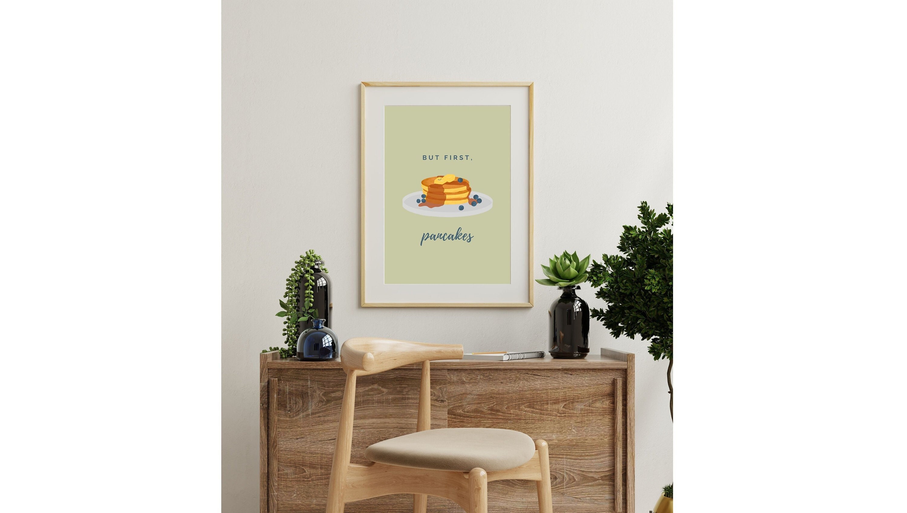 First Pancake Humor But First Pancakes Print - Kitchen Wall Art | Food Puns | Gifts for ...