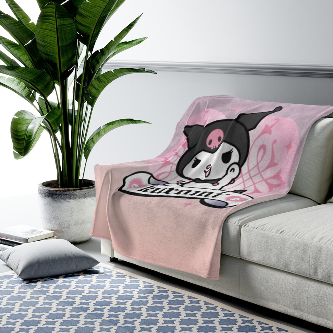 Sanrio Kuromi Pink Cutie Aesthetic Plush Throw Blanket | Etsy