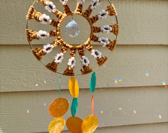 Macrame Suncatcher windchime with capiz shells, Mothers day gift, housewarming gift