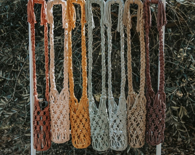 Macrame Water Bottle Holder: Crossbody Carrier for Stanley Cup and 18-64oz hydroflask, kids bottle sling, teacher gift, outdoor accessories