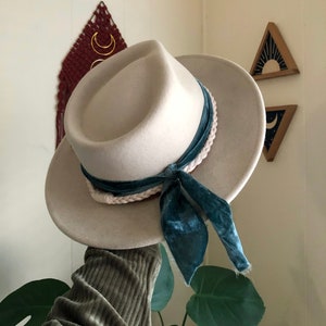 Two piece velvet and cotton hat band, macrame hat band, hat bands for western hats, hat bands women, hat accessories, festival fashion