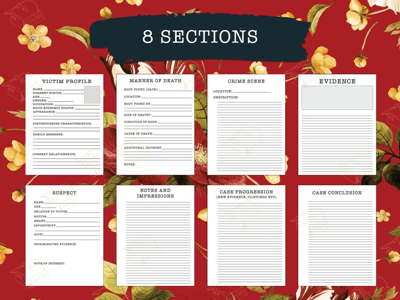 Printable True Crime Case Journals (floral) for Crime Lovers - Etsy