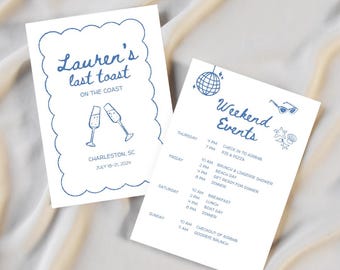 Last Toast On The Coast Bachelorette Invitation and Itinerary Template, Beach Bachelorette Party Invite, Coastal Bachelorette