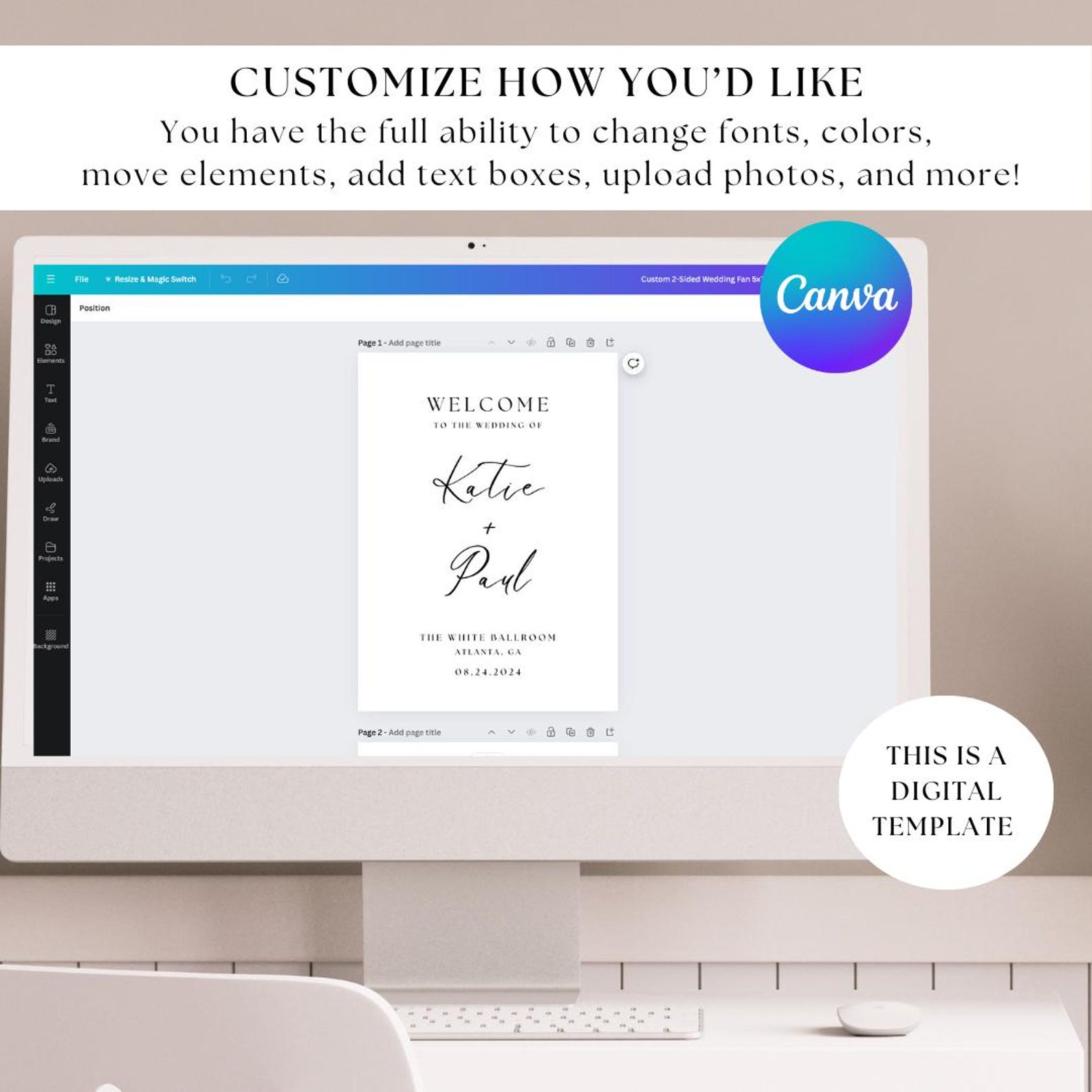 Wedding Fan Program Template Editable Canva | Outdoor Wedding Guest Fan ...
