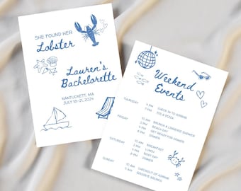 She Found Her Lobster Bachelorette Invitation & Itinerary Template, Coastal Bachelorette, Bachelorette Weekend, Bachelorette Party
