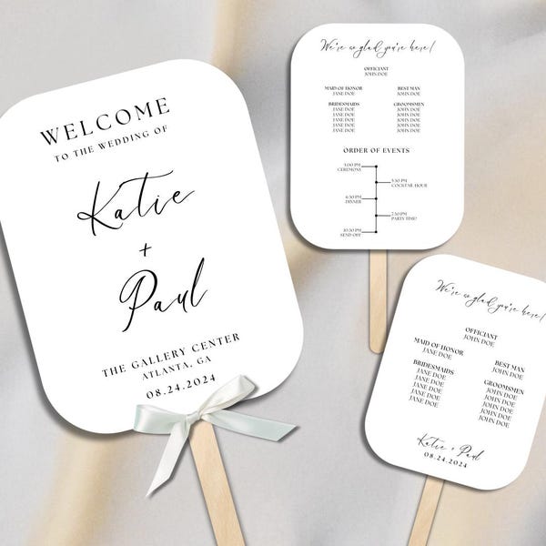 Wedding Fan Program Template Editable Canva | Outdoor Wedding Guest Fan Printable | Custom Wedding Program Digital Download
