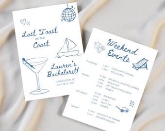 Last Toast on the Coast Bachelorette Party Invitation, Custom Digital Template, Bach Party Itinerary, Bachelorette Weekend Invitation