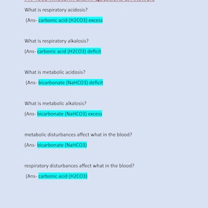 Può includere: Sfondo azzurro chiaro con testo di un esame intermedio. Il titolo recita "PN 4003 Esame intermedio: Domande e risposte". Sono elencate domande e risposte sull'acidosi e alcalosi respiratoria e metabolica.