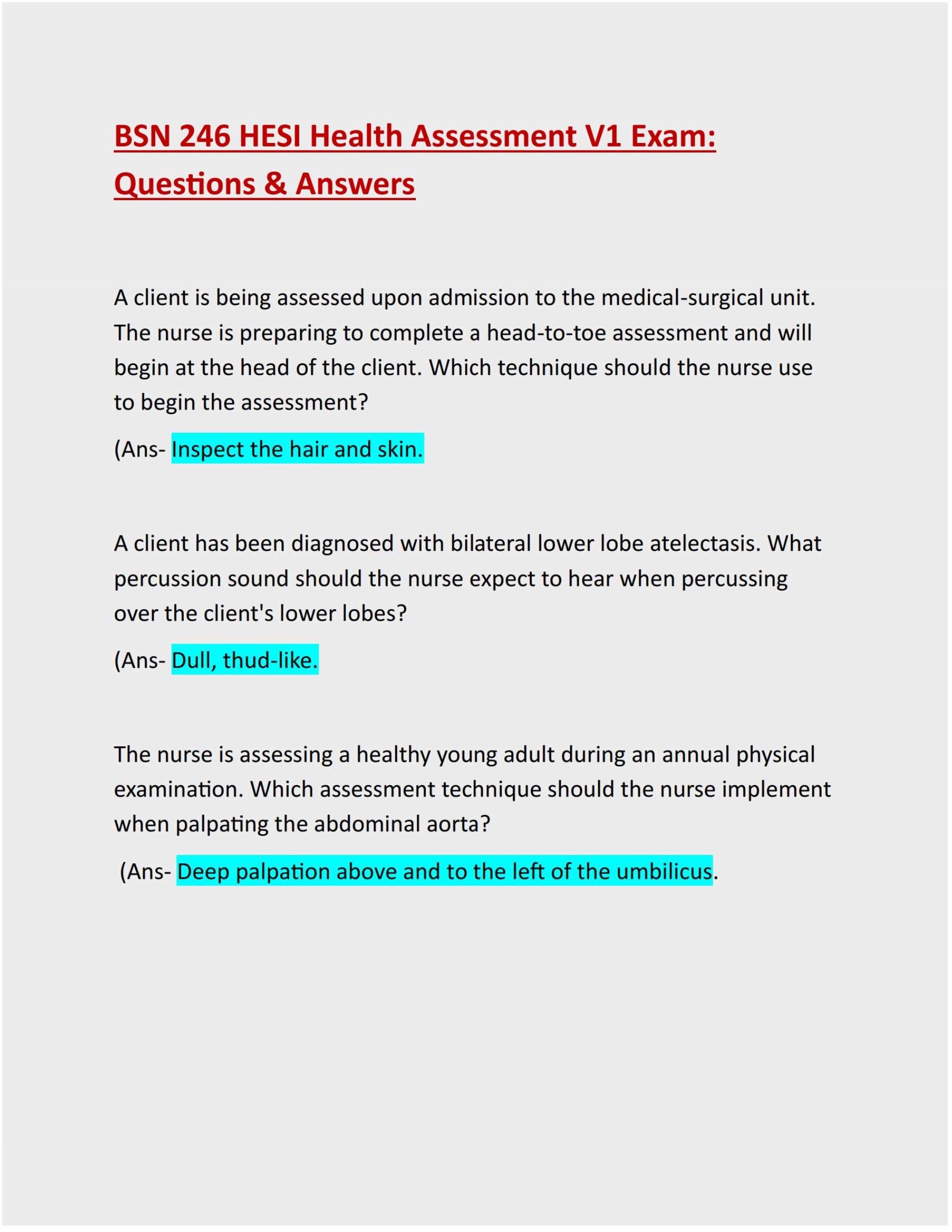 BSN 246 HESI Health Assessment V1