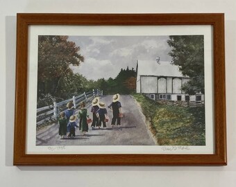 Eric Mohn Signed Print “September” Limited Edition #1541 of 1900 / Watercolor Print Coming Home Amish Kids Children Walking