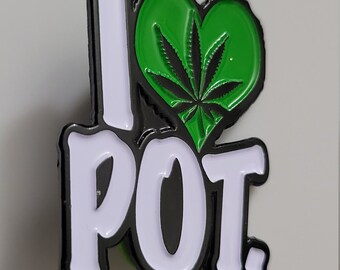 I Love Pot Hat Pin W/ Green Heart