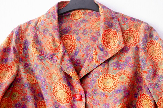 40's 50's blouse with psychedelic floral print. H… - image 1