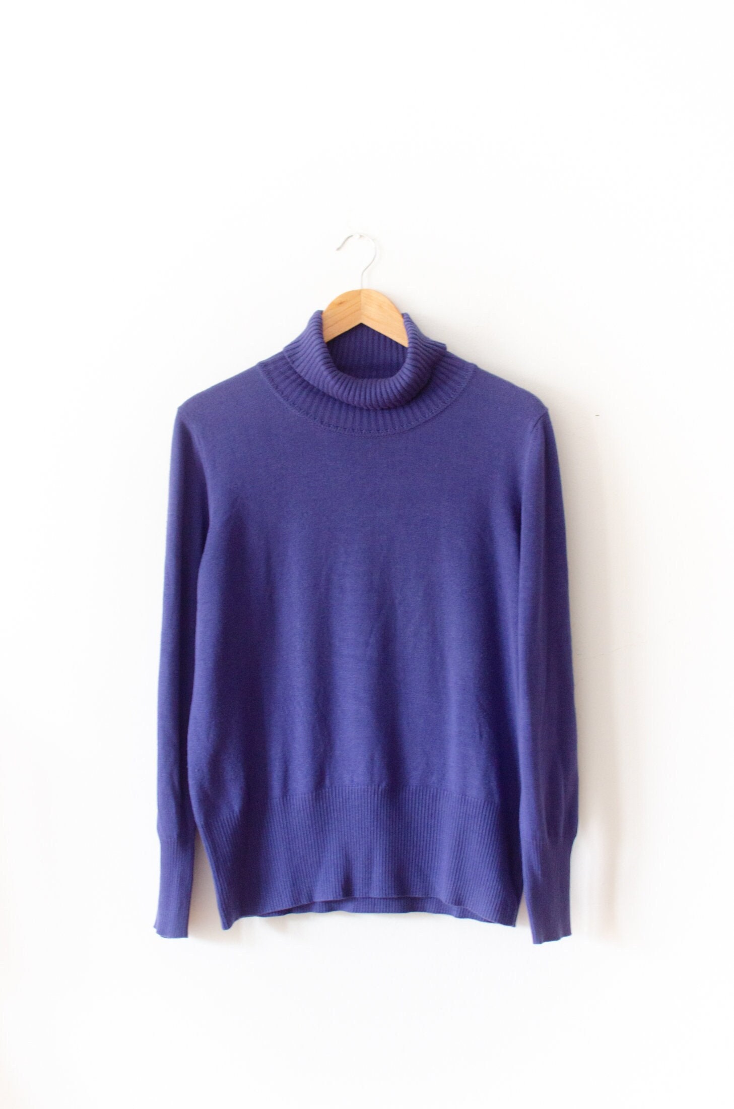 90's Purple Sweater Turtleneck Cotton Blend Solid Amethyst