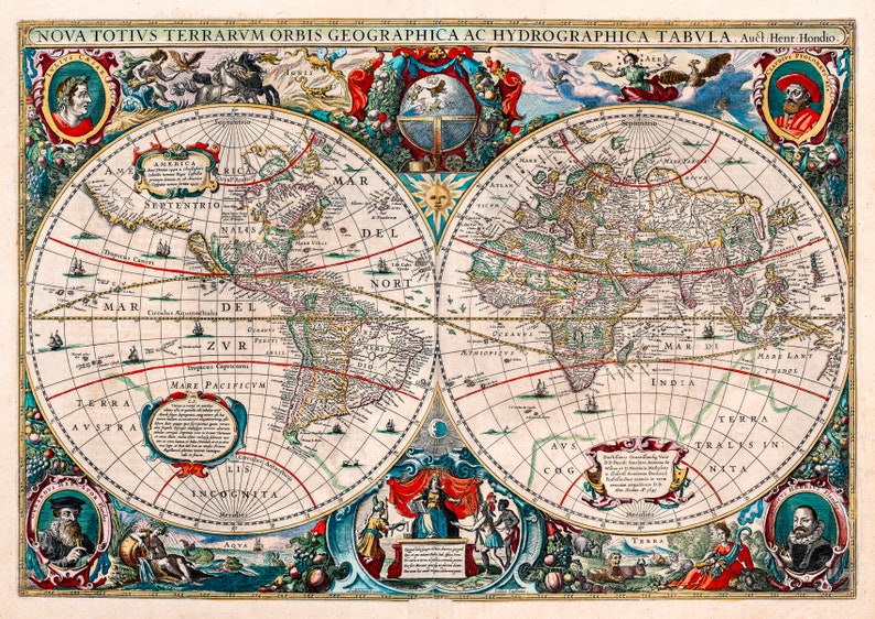 Antique World Map Printable World Map Wall Art Large World Map