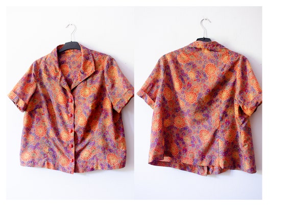 40's 50's blouse with psychedelic floral print. H… - image 9