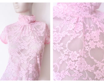 Y2K Lace top, mesh blouse in pink