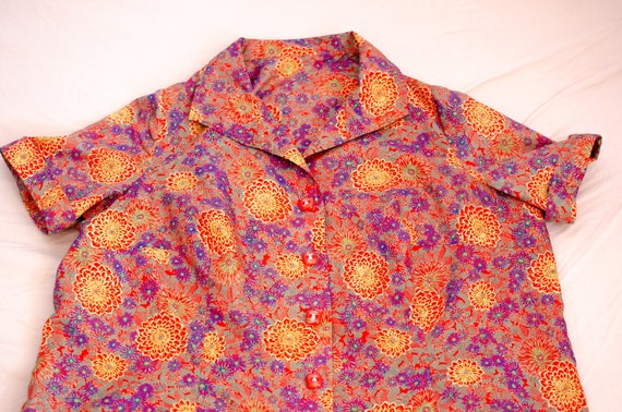 40's 50's blouse with psychedelic floral print. H… - image 4