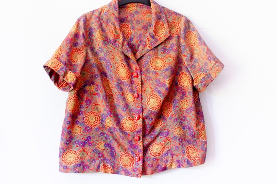 40's 50's blouse with psychedelic floral print. H… - image 8