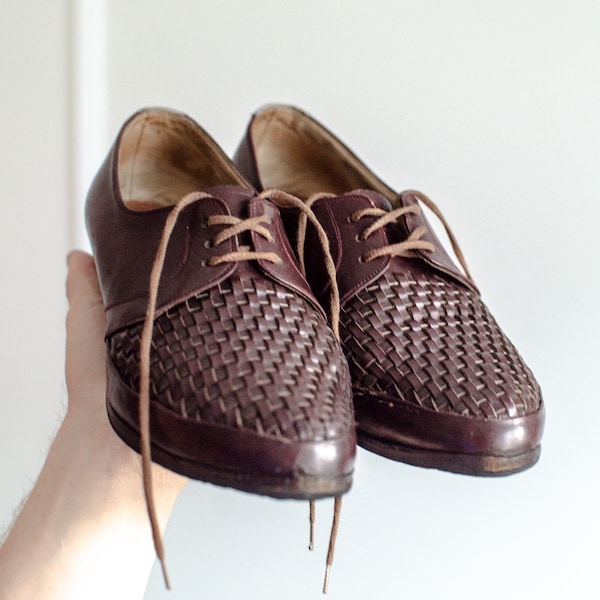 50's Woven Leather shoes Women oxford shoes