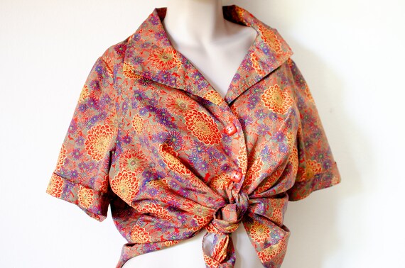 40's 50's blouse with psychedelic floral print. H… - image 7