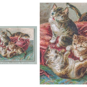 Biglietto di Natale per gatti / Cartolina natalizia con gattini che giocano / Effimeri stampabili scaricabili in digitale