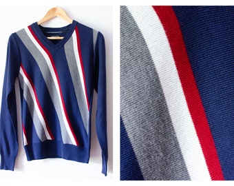 90's retro sweater with stripes. Italian striped knit pullover.