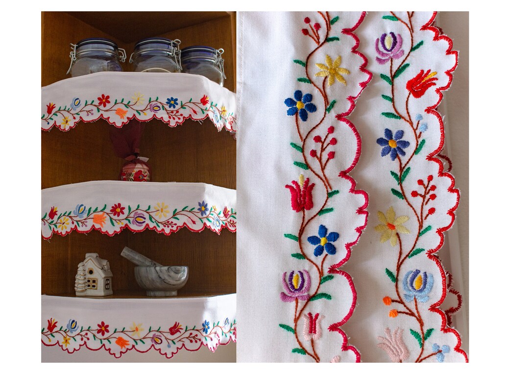 Embroidered Vintage Shelf Trim With Hungarian Floral Motifs. Handmade