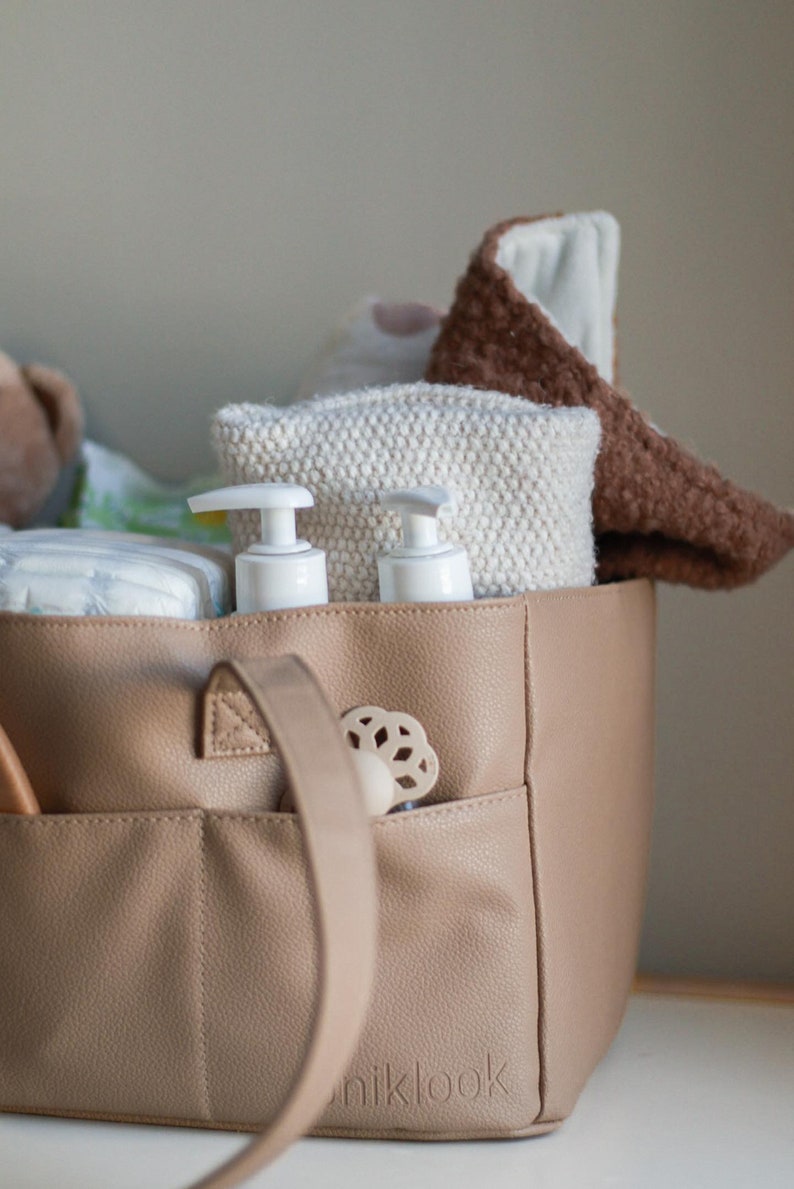 Uniklook Vegan Leather Baby Caddy Diaper Bag Basket Storage Nursery