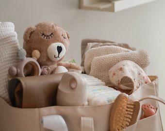 Vegan Leather Diaper Caddy: Nursery Organizer with Changing Pad Storage Bag