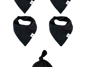 Black Bandana Bib + Knot Hat | Organic Cotton | by BG Mini | Drooling Bib Teething Baby