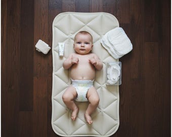 Quilted Vegan Leather Changing Pad: Portable Baby Play Mat (16x30")