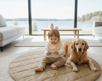 Vegan Leather Baby Play Mat: Padded Waterproof Reversible Floor Mat Uniklook 35" or 47"