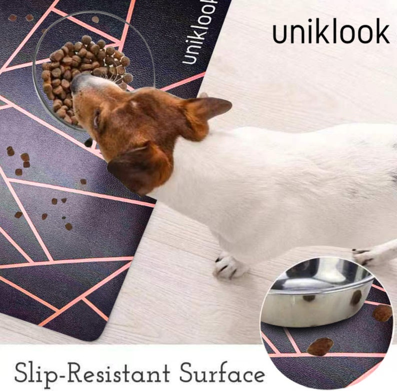Uniklook Waterproof Pet safe Pet Food Mat Dog Cat Bird Soft cushioned 16.5x28 Recyled material Mat Kitchen entree Multi Use Washable image 4
